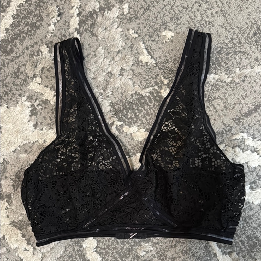 Victoria's Secret Black Lace Bra with Plunging V-Neckline Size S
